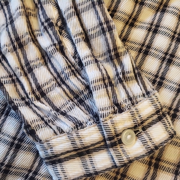 LOFT Women's Small Black Tan Plaid Ruffled Shoulder 100% Cotton Casual Top Shirt - Picture 5 of 12